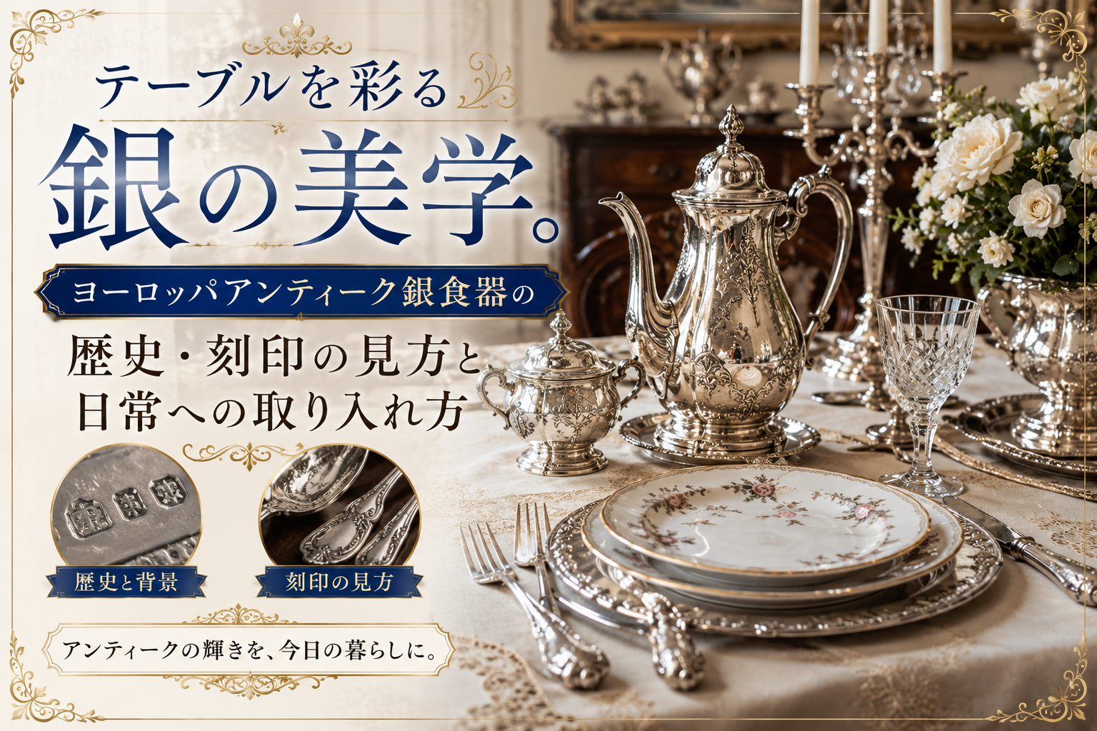 テーブルを彩る銀の美学。ヨーロッパアンティーク銀食器の歴史・刻印の