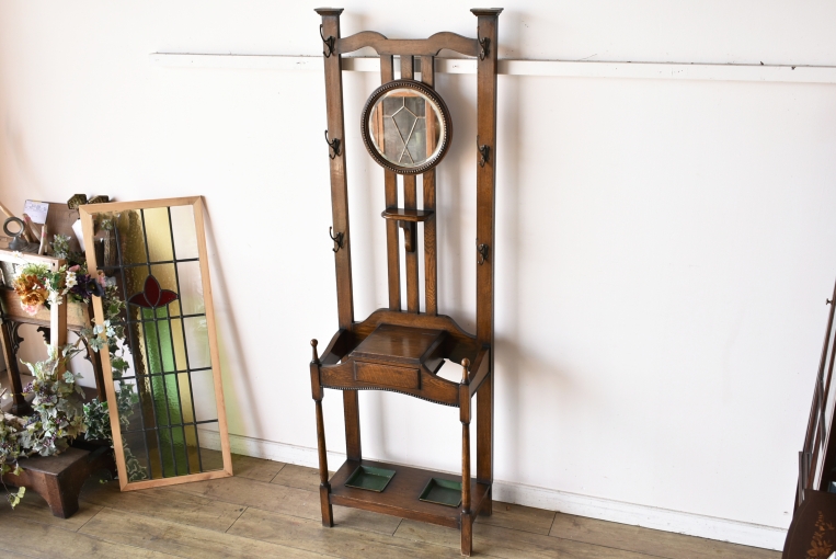 オーバルミラーが可愛らしいオークホールスタンド【fo236】