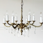 優雅な曲線が空間を華やかに彩る、真鍮の重厚な質感としずく型クリスタルが煌めく8灯式ガラスシャンデリア【sy470】