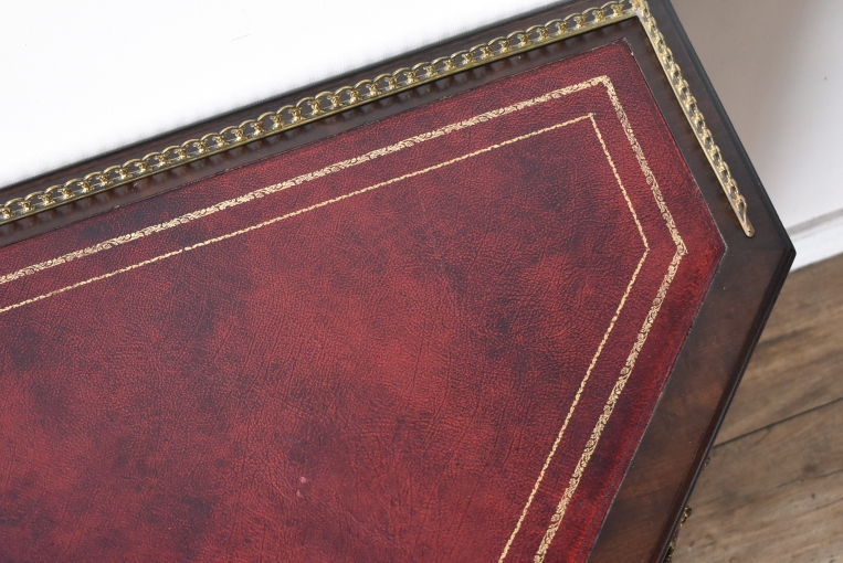 裏側がミラーバック収納になっている珍しいレザートップテーブル【fo237】