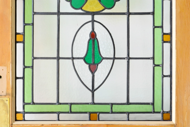 グリーンカラーが素敵なステンドグラスドア【6679】