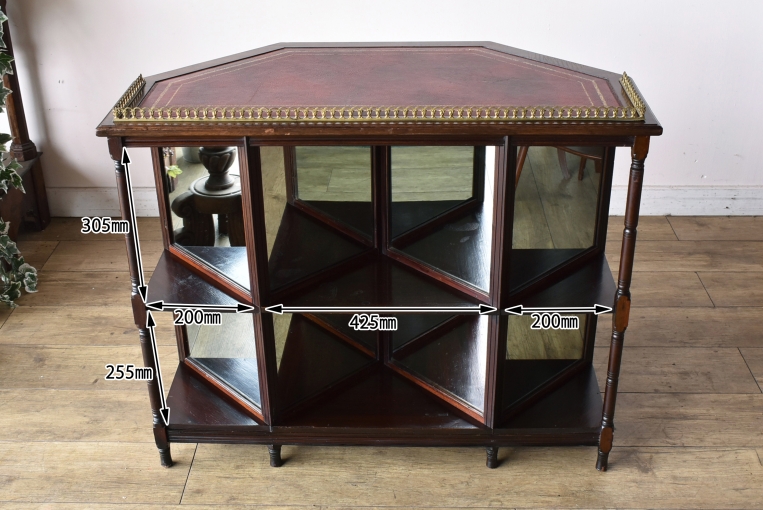 裏側がミラーバック収納になっている珍しいレザートップテーブル【fo237】