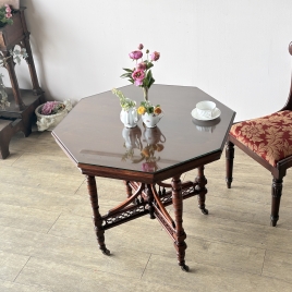 シノワズリスタイルのウォールナットガラストップオクタゴンテーブル【t330】