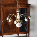 【修復前】5灯式シャンデリア（シェード付き）【sy459】