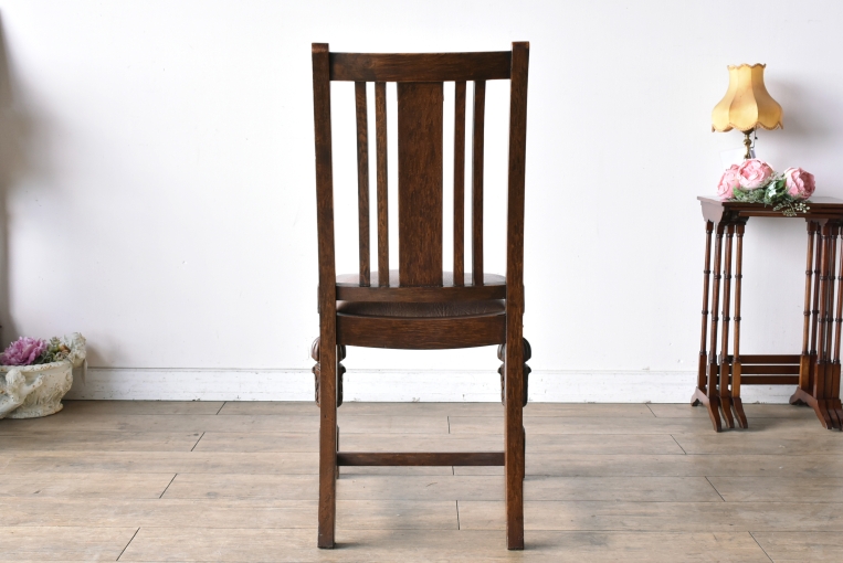 英国 イギリス ヴィンテージ オーク材 クラシカル ダイニングチェア パルテノン アンティーク / 在庫6脚！時を重ねた木肌が魅力の英国