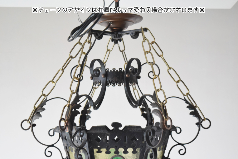 ステンドグラスが美しい最高級1灯式アイアンランタン【sy100】