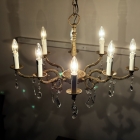 優雅な曲線が空間を華やかに彩る、真鍮の重厚な質感としずく型クリスタルが煌めく8灯式ガラスシャンデリア【sy470】