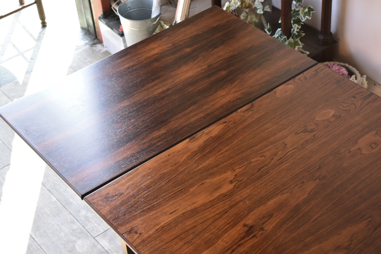 最大幅2350㎜！稀少な美しい木目、ローズウッド製ドローリーフテーブル【t43】